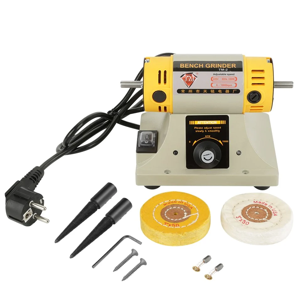220V 350W joyería de piedra preciosa Pulidor conjunto de pulido banco multifuncional máquina de pulido de metal con patas de goma anti vibración para piedra joyería motor (EU Plug)