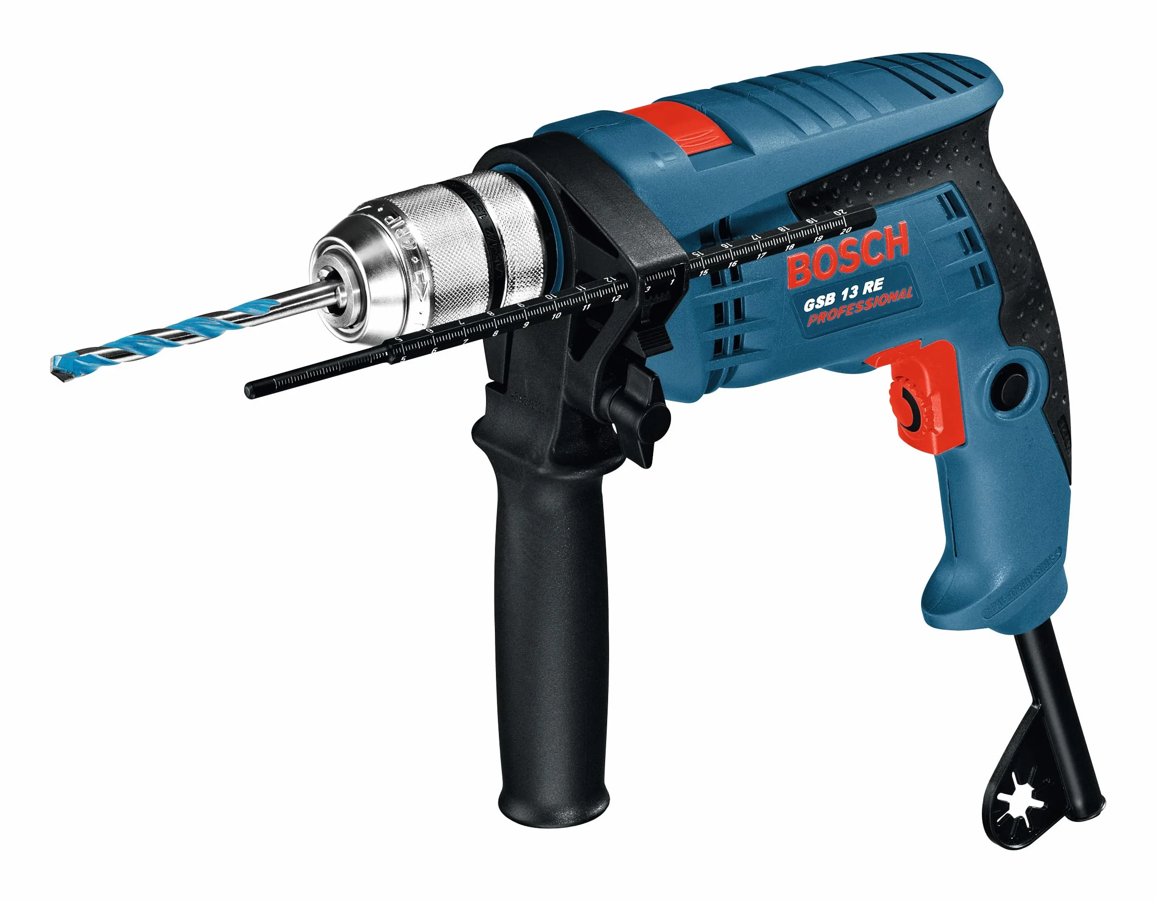 Bosch Professional taladro con percusión GSB 13 RE (potencia 600 W, incl. profundidad retráctil 210 mm, portabrocas intercambiable 13 mm)