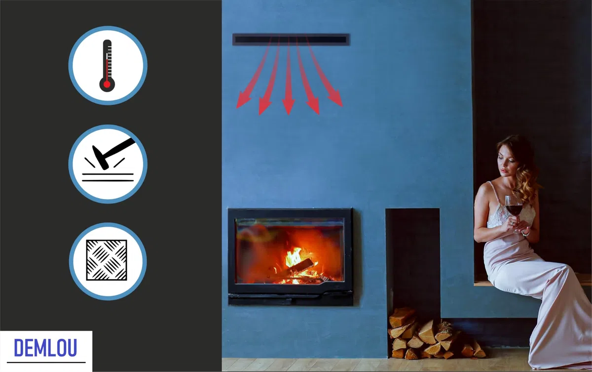 Rejilla de Ventilación Lineal 40 x 9 cm Negra RAL 9005 – Rejilla de Aire de Acero con Recubrimiento en Polvo para Chimenea Estufa y Pared, Rejilla Rectangular para Aire Caliente. | Formato lineal compacto - difusión de aire caliente - chimenea inserto est