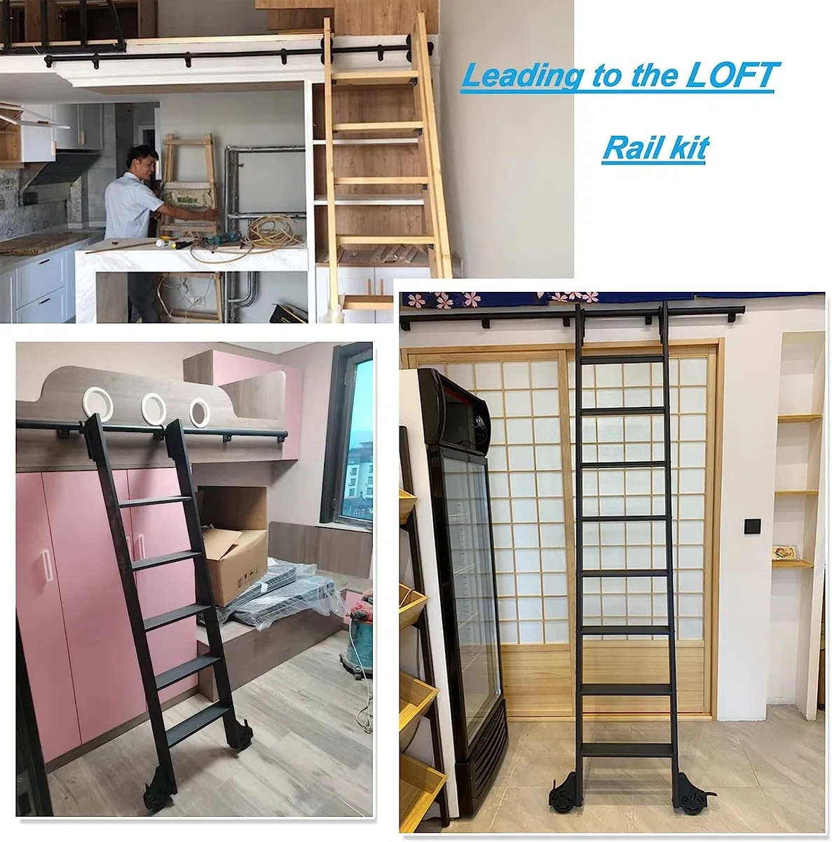 NIZAME Kit de Escalera Deslizante Riel de Escalera de Biblioteca rodante | Escaleras rodantes para estantería Juego de Armario de Barra de almacén Kit de Hardware de Escalera móvil Servicio Pesado