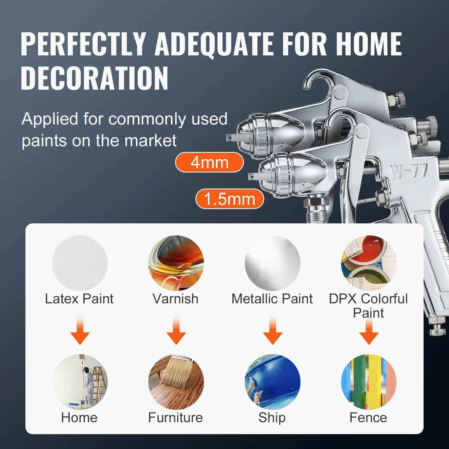 VEVOR Pistola de Pintura con Depósito de 10L Bote de Presión de Pintura Entrada de Aire 6,4 mm Salida 9,5 mm 2 Boquillas de Pintura 1,5 mm 4 mm Presión Máxima 60 PSI para Decoración de Interiores