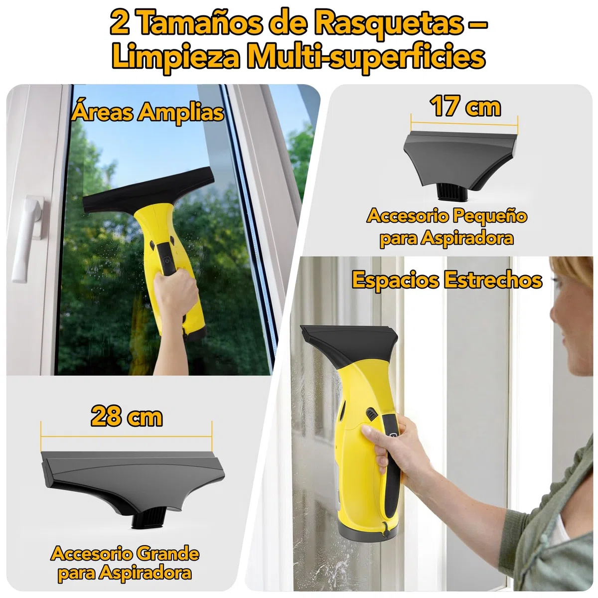 Limpiacristales eléctrico para Ventanas, Limpiadora de Cristales, Aspirador de Ventanas Recargable, con Cuchillas de limpiaparabrisas de 28 cm y 17 cm para Limpiar Ventanas