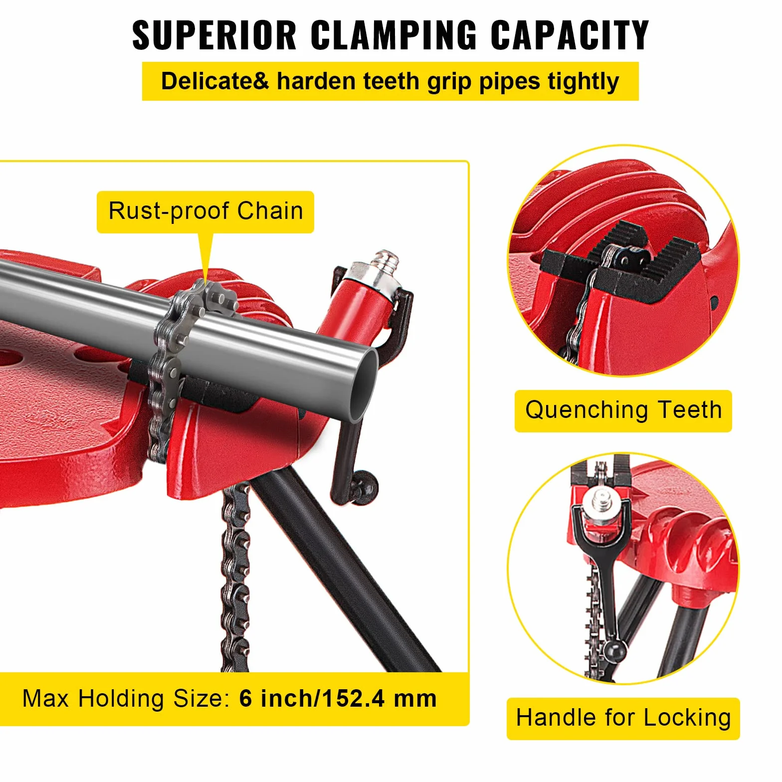 VEVOR Soporte para tuberías con trípode para Tubos 3,2 a 152 mm Patas de Acero Plegables Soportes para Tubos con Bandeja Tornillo de Banco con Cadena para una Variedad de Materiales de tuberías