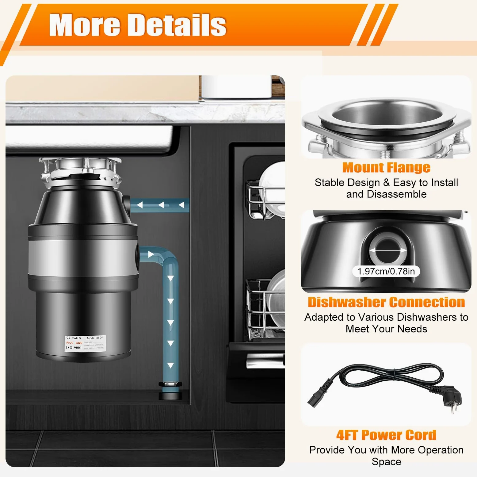 SHZICMY Triturador de Basura para Fregadero de Cocina 3/4 HP 3500 RPM Trituradora de Interruptor de Aire, Triturador de Residuos Domésticos, Eliminación de Residuos de Alimentos