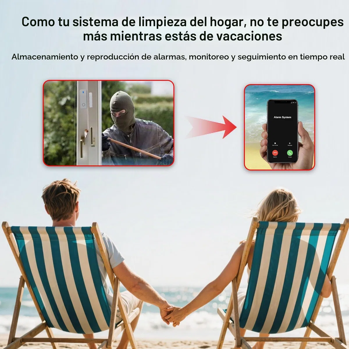 Alarma doméstica inalámbrica WiFi/2G con cámara de vigilancia WiFi Interior 1080P, Sistema de Alarma doméstica con Alerta por aplicación, Compatible con Alexa y Google
