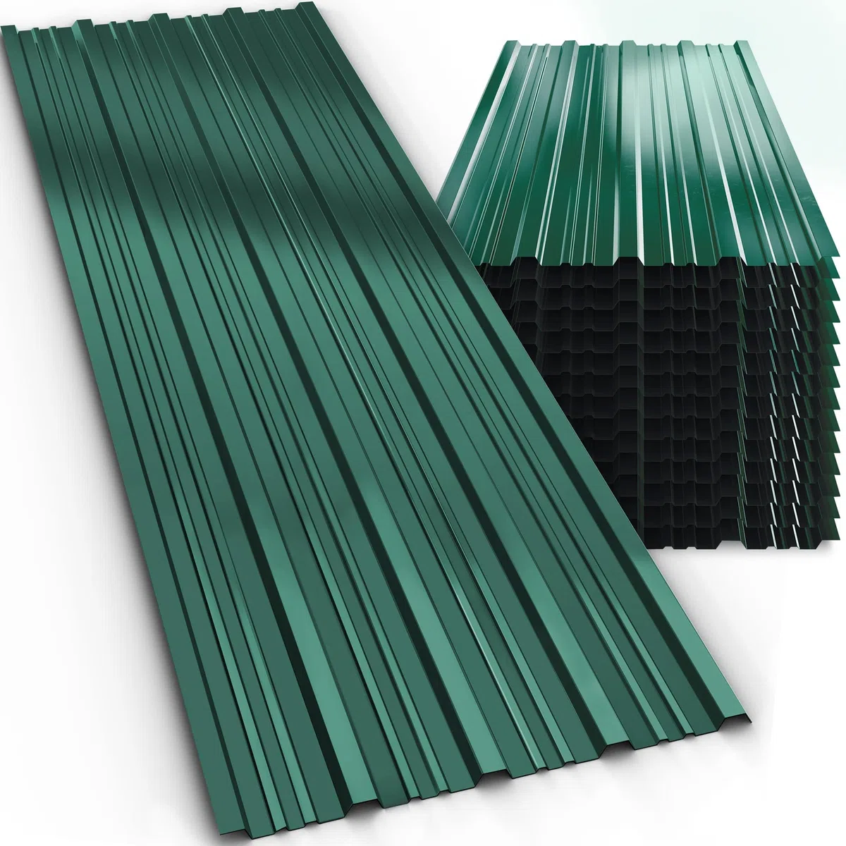 GARDEBRUK® 14x Paneles Tejado Trapezoidales, 110x46cm = 7m², Placas Galvanizadas, Chapas Onduladas Perfiladas Sandwich, Sin Agujeros, Verde, Garage Caseta Cobertizo Construcción, Fácil Montaje