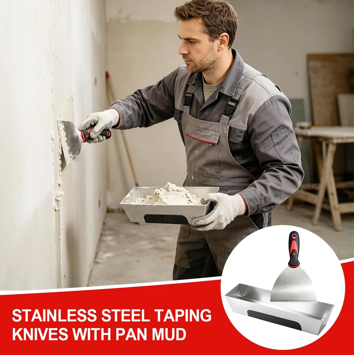 6 Piezas Set para Alisado de Drywall, Kit de Espátula de Alisado de 50 cm con Rodillo Alisador, Herramientas de Acero Inoxidable con Mango Telescópico, Para el Enlucido de Techos y Paredes