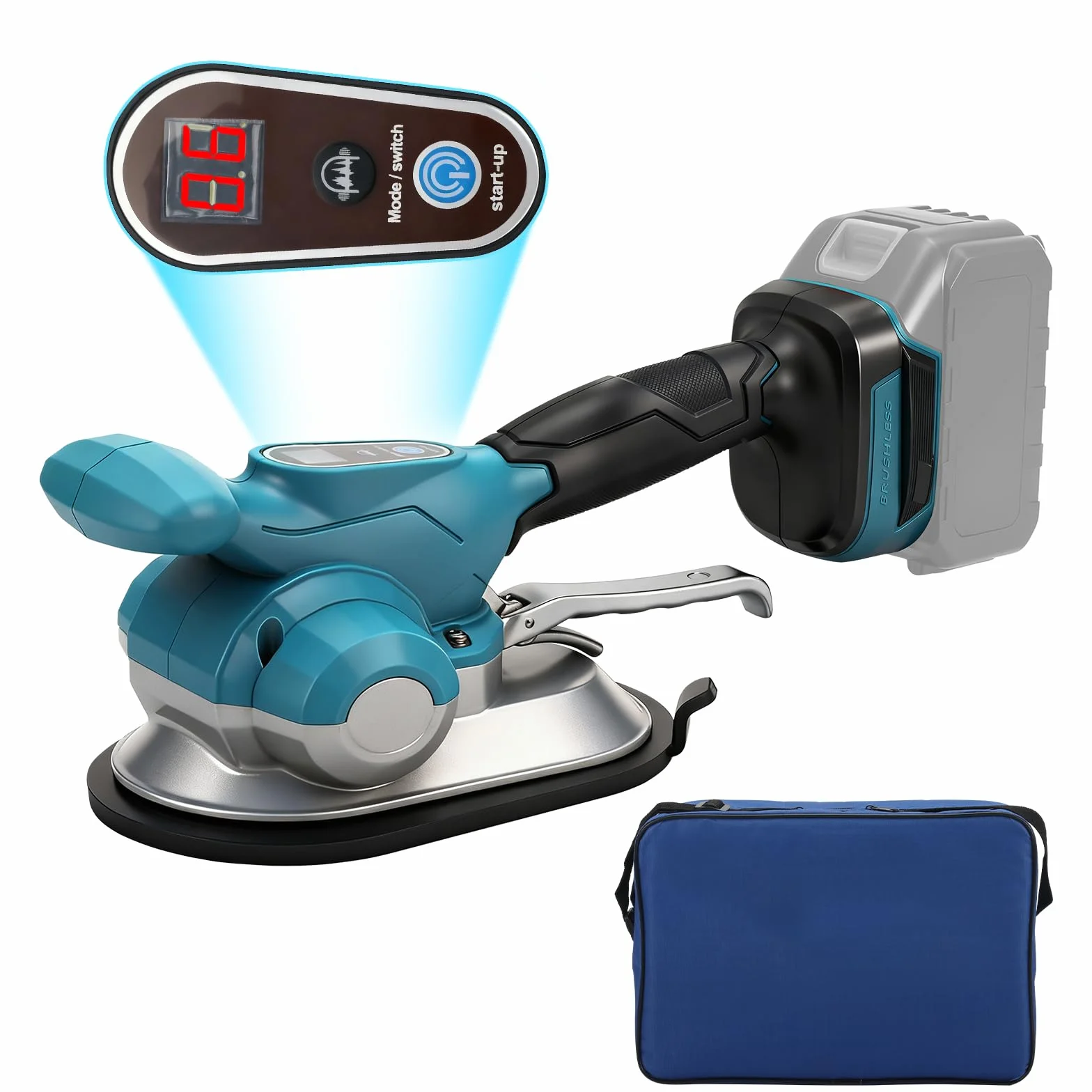 Vibrador de azulejos con batería, compatible con batería Makita de 18 V (sin batería incluida), colocador de azulejos con 6 marchas ajustables, ventosa de 20 cm, fuerza de sujeción de 200 kg, pantalla