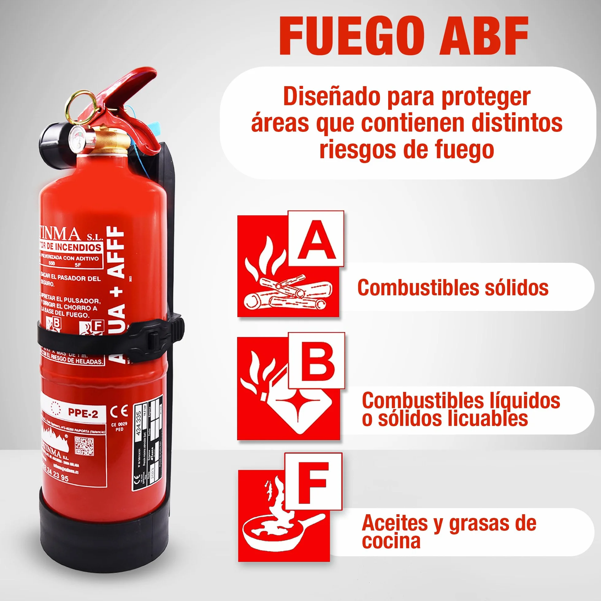 Extintor Espuma ABF 2L Homologado CE AENOR Portátil Compacto Seguridad