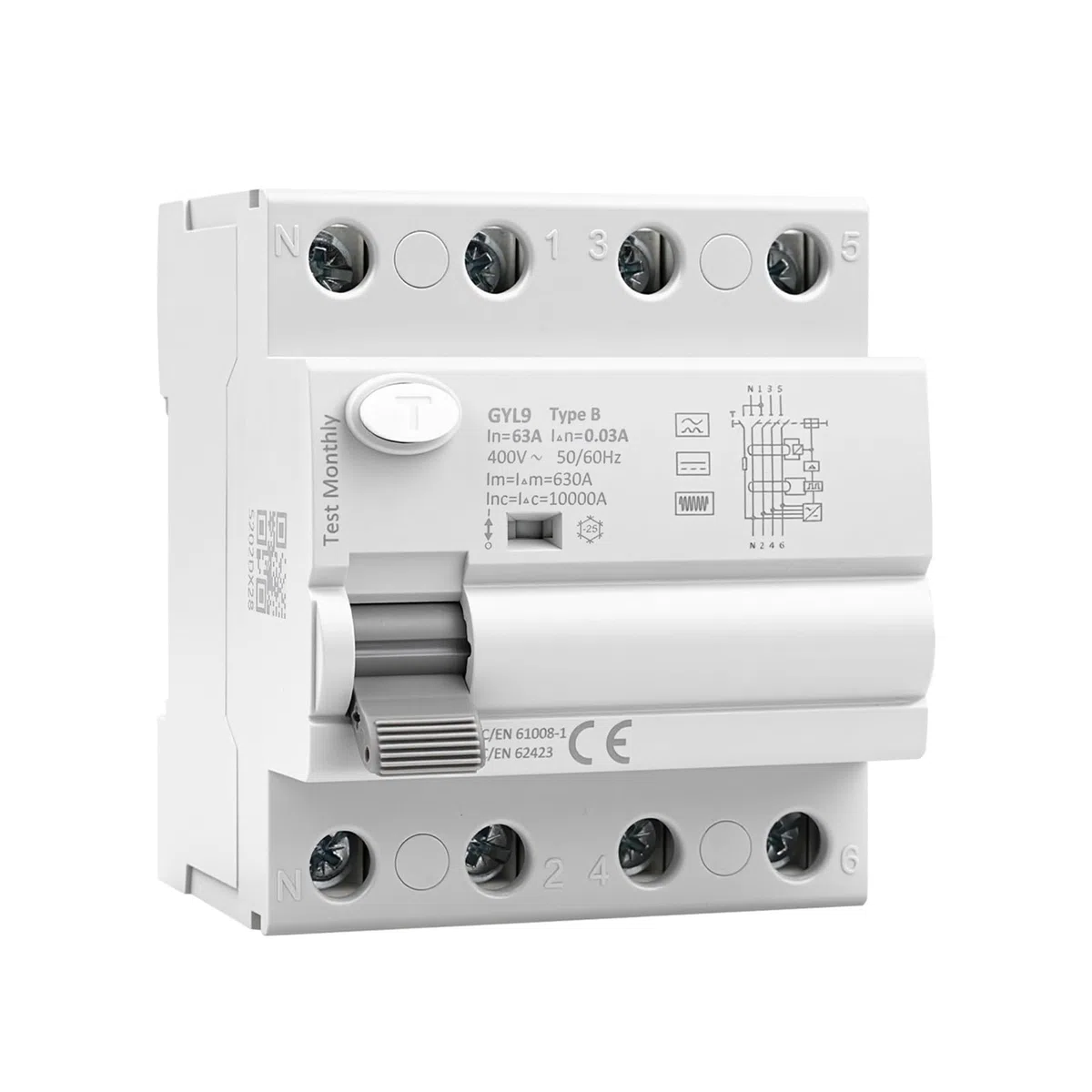 Jadeshay Disyuntor Diferencial Tipo B 3P+N 63A 30mA 400V RCCB Interruptor Diferencial Residual para Sistema Fotovoltaico Estación de Carga y Equipo Industrial