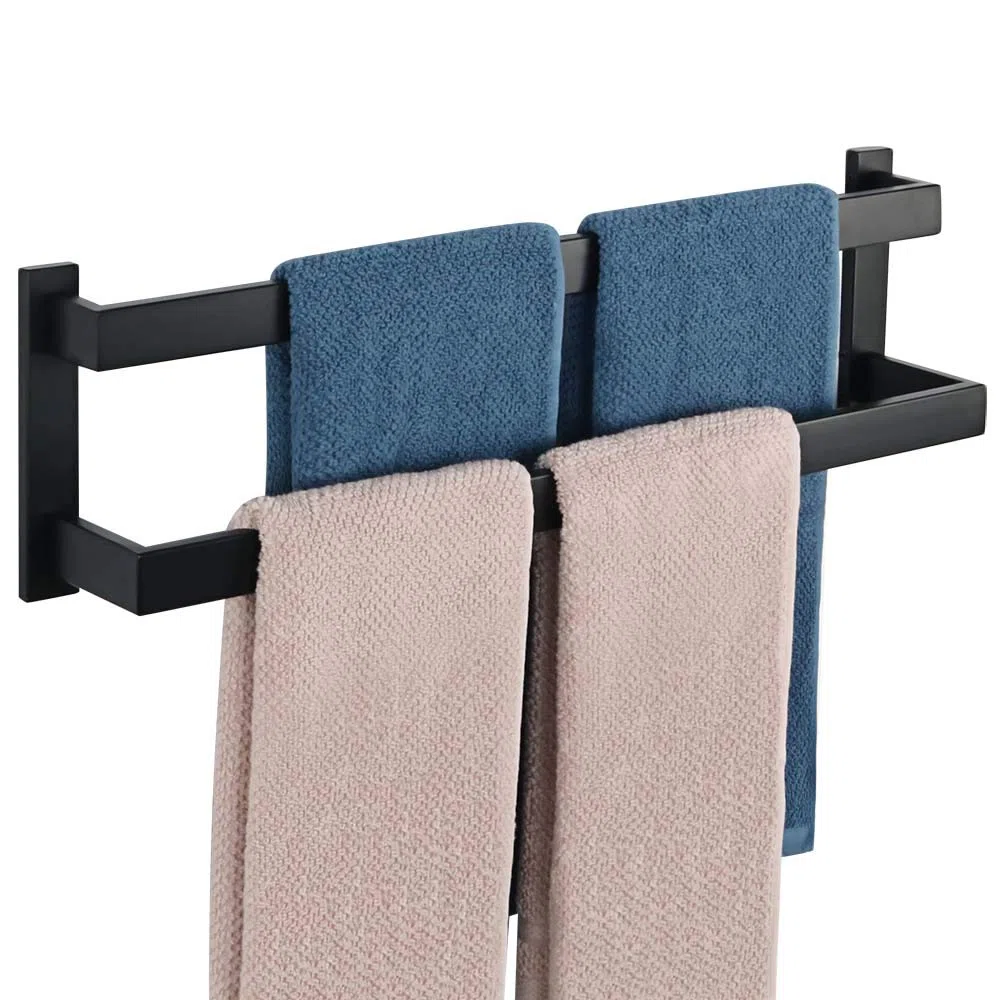 SAYAYO Toalleros de Baño Toallero Negro Doble Barra de Toalla Pared Accesorios Baño Negro Acero Inoxidable Colgador Trapos Cocina para Baño y Cocina 58CM, EGOY002-B
