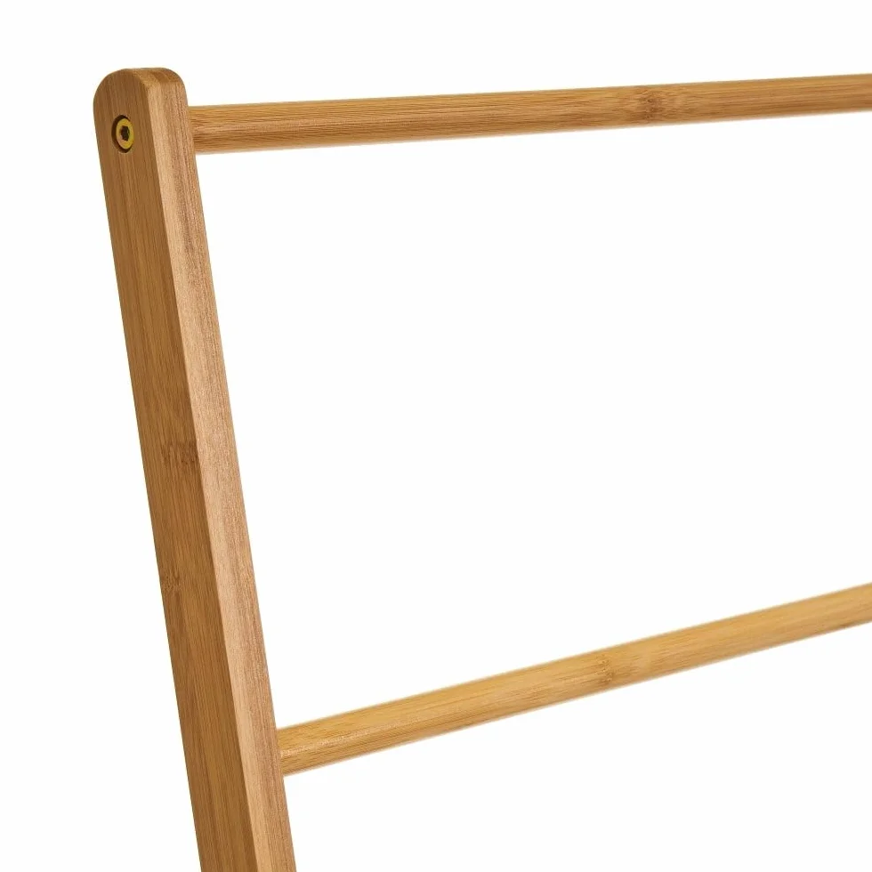 LOLAhome Toallero de pie Triple de bambú Natural 100x53x30 cm Estante 46,5x23 cm