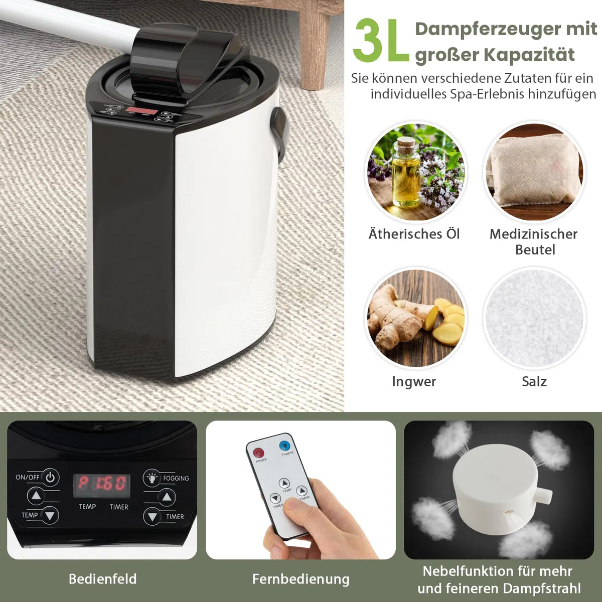 RELAX4LIFE Sauna Portátil 3L con Mando a Distancia y Silla Plegable, Sauna de Vapor con 9 Niveles de Temperatura, Temporizador 15-90 Min y Función de Nebulización, Mini Sauna 1000W (Gris)
