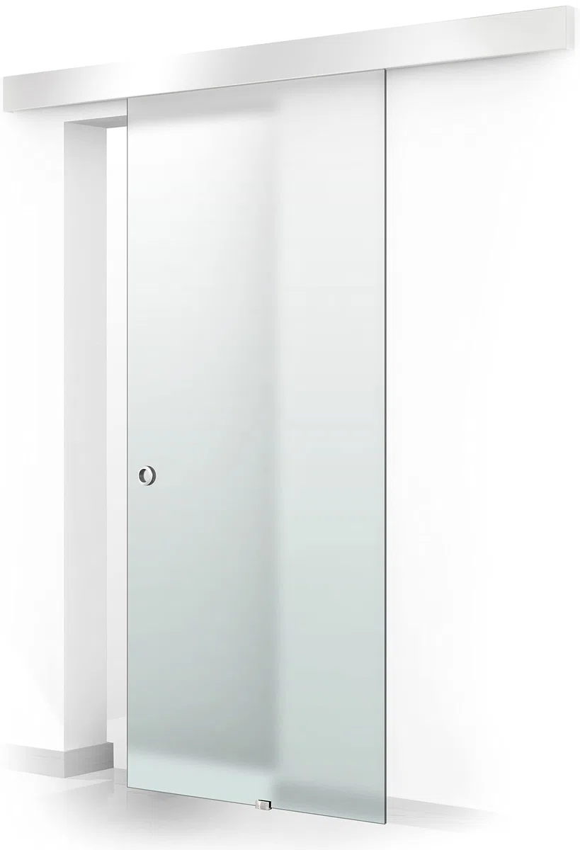 BOSS Puerta corredera del vidrio 60x215 cm (60/80/90 cm) Vidrio Satinado de 8 mm, kit completo de herrajes (60x215 cm, DERECHA)