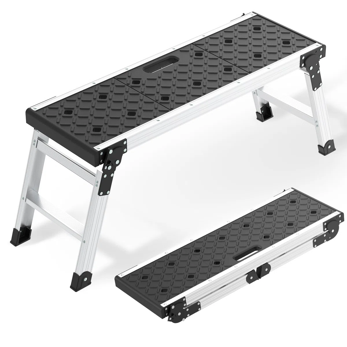 Johgee Plataforma de trabajo plegable, plataforma de trabajo de aluminio plegable con pies antideslizantes, taburete plegable con cierres de seguridad para limpieza de coches, trabajos de pintura