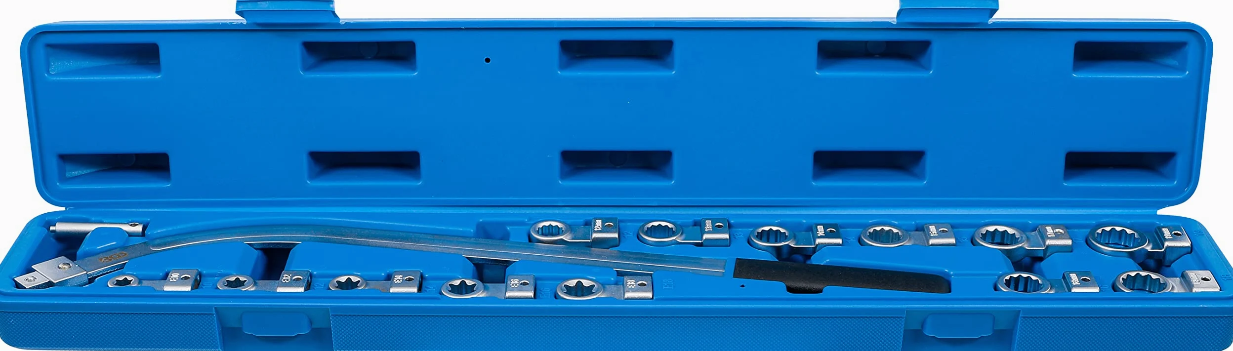 BGS 1312 | Juego de llaves para polea tensora | 12 caras 12 - 19 mm / E-Torx E10 - E18 | 15 piezas