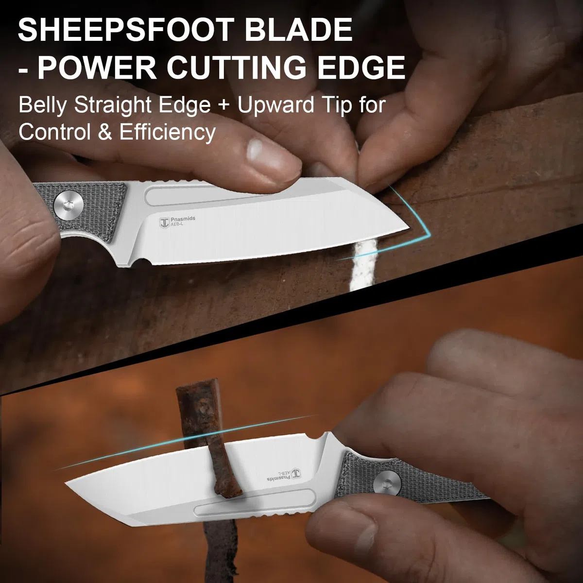 Kizer Phasmids Cuchillo de Hoja Fija con Funda, Hoja de Acero AEB-L de 7 cm, Cuchillo de Camping de Espiga Completa con Mango de Micarta Negra, Cuchillos EDC para Senderismo 1079A3