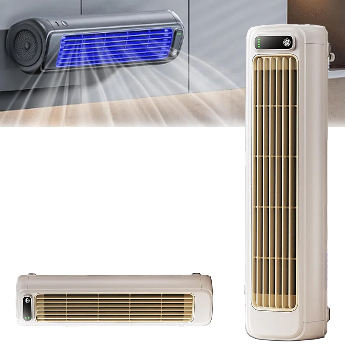 Libiyi Cooling Ace, Outfany Cooling Ace, ventilador de refrigeración de aire acondicionado portátil con 3 velocidades y pantalla táctil LED, escritorio para dormitorio/oficina/cocina/baño (beis)