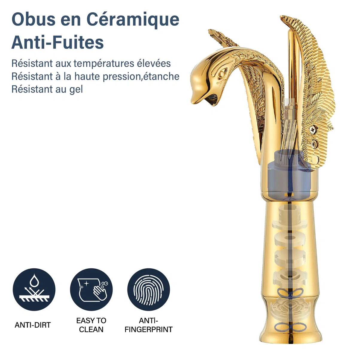 Grifo baño oro latón sólido grifo montado cubierta