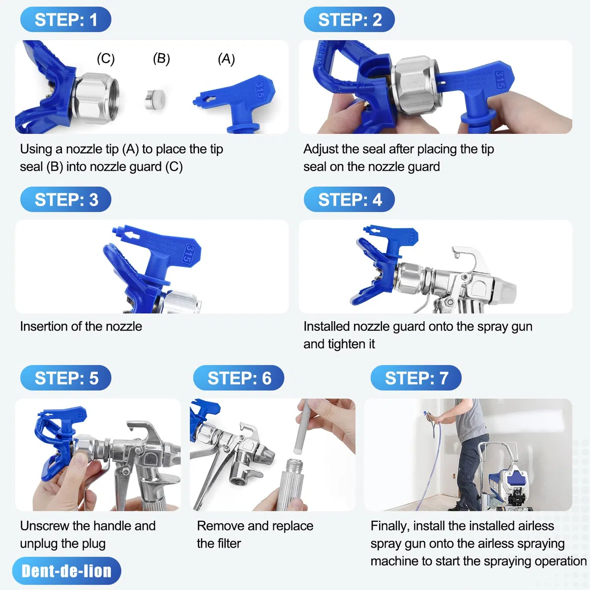 Kit de Pintura Airless Pistola de Pulverización con Puntas de pulverización Reversibles, Rotectores de Pulverización, Filtro de Pistola pulverización, Extensión del Pulverizadorde, Joint rotatif