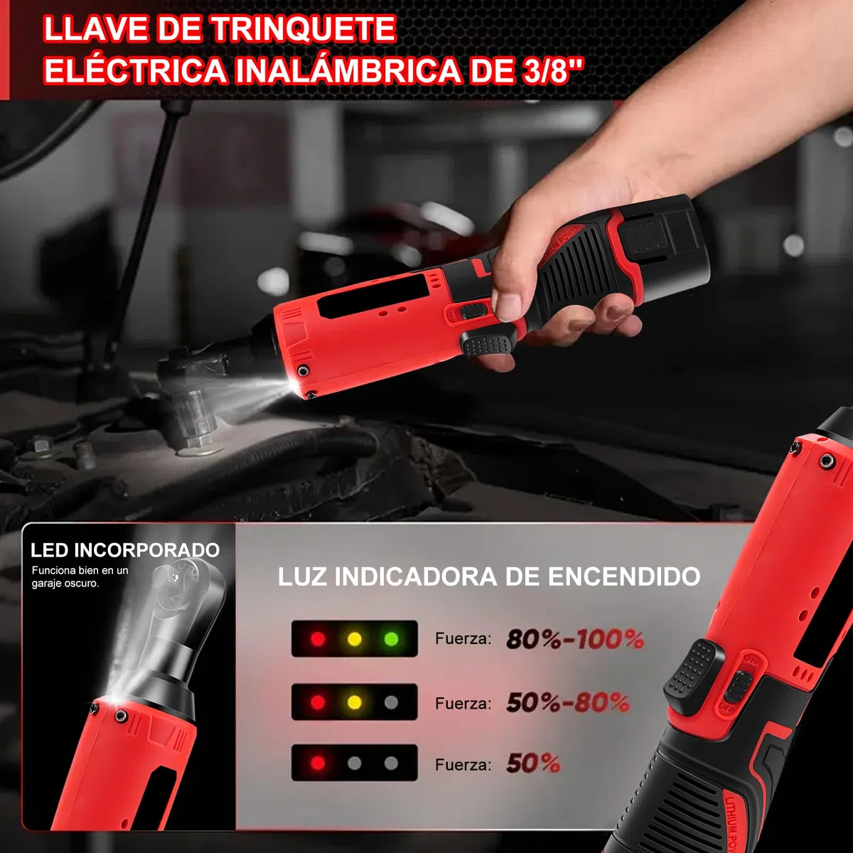 Llave de Trinquete Eléctrica Inalámbrica 3/8", 12V 35N.m 320RPM | Carraca Electrica, Bateria 2x1,5Ah con 7 Enchufes, Atornillador de Impacto Carga Rápida para Reparación de Auto