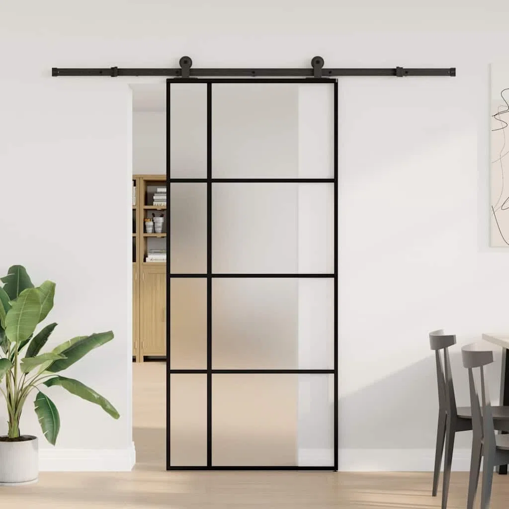 Puerta corredera con set herrajes vidrio ESG aluminio 90x205 cm, puerta corredera vidrio