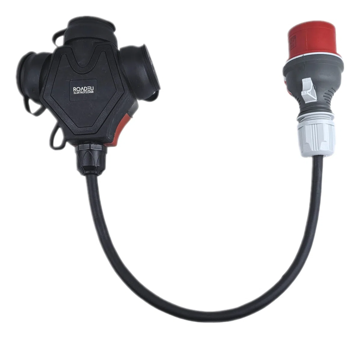 RoadEu - Adaptador CEE Schuko 380V a 220V, 16A Regleta De 3 Enchufes Schuko 220V. Cable Alargador 0,5m y 5,5 mm. Ideal para talleres, garajes u Obras