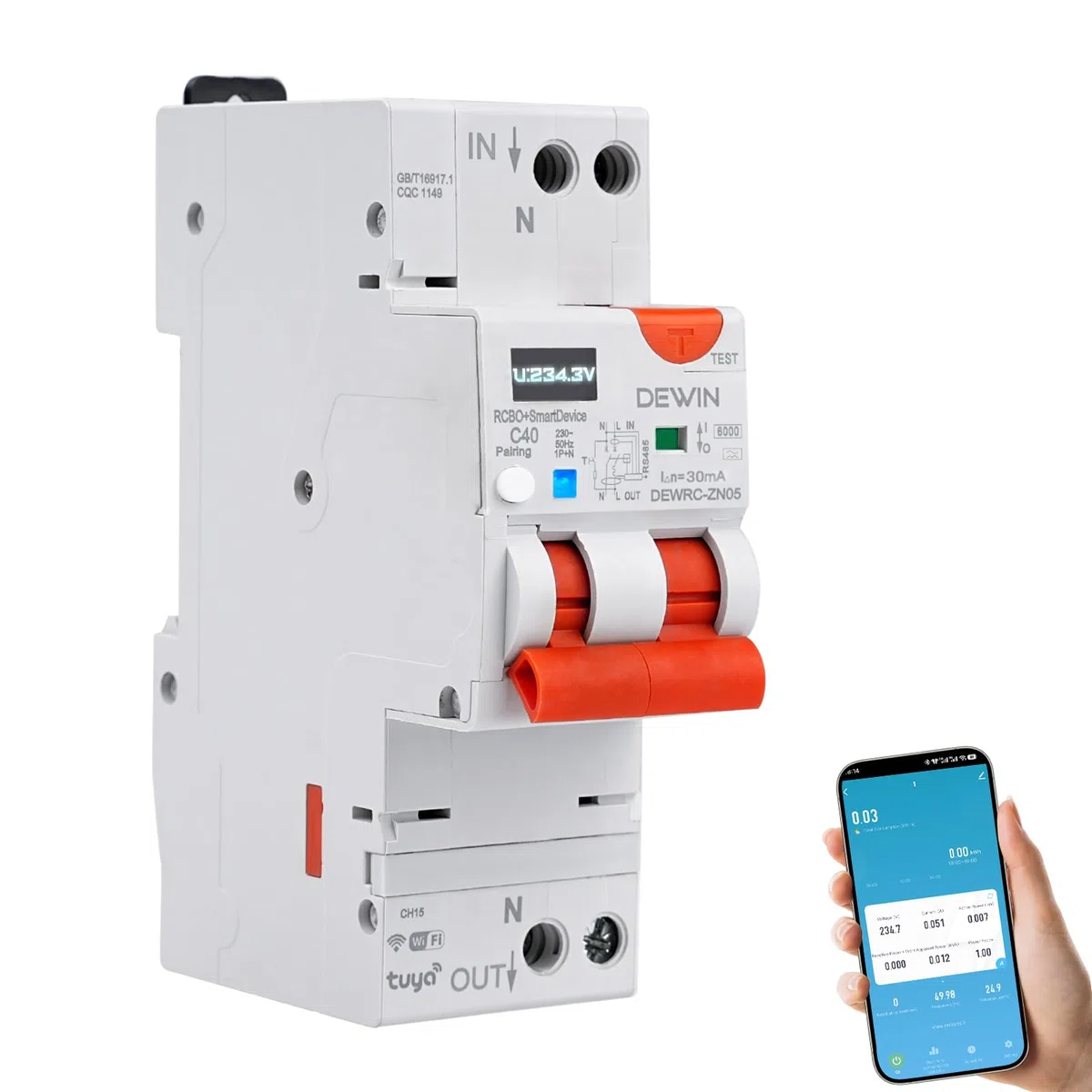 Interruptor Diferencial 30mA Tipo A, Interruptor de circuito Fi TUYA WiFi 1P+N 40 A, interruptor inteligente con reencendido automático y protección de corriente residual (DEWRC-ZN05)
