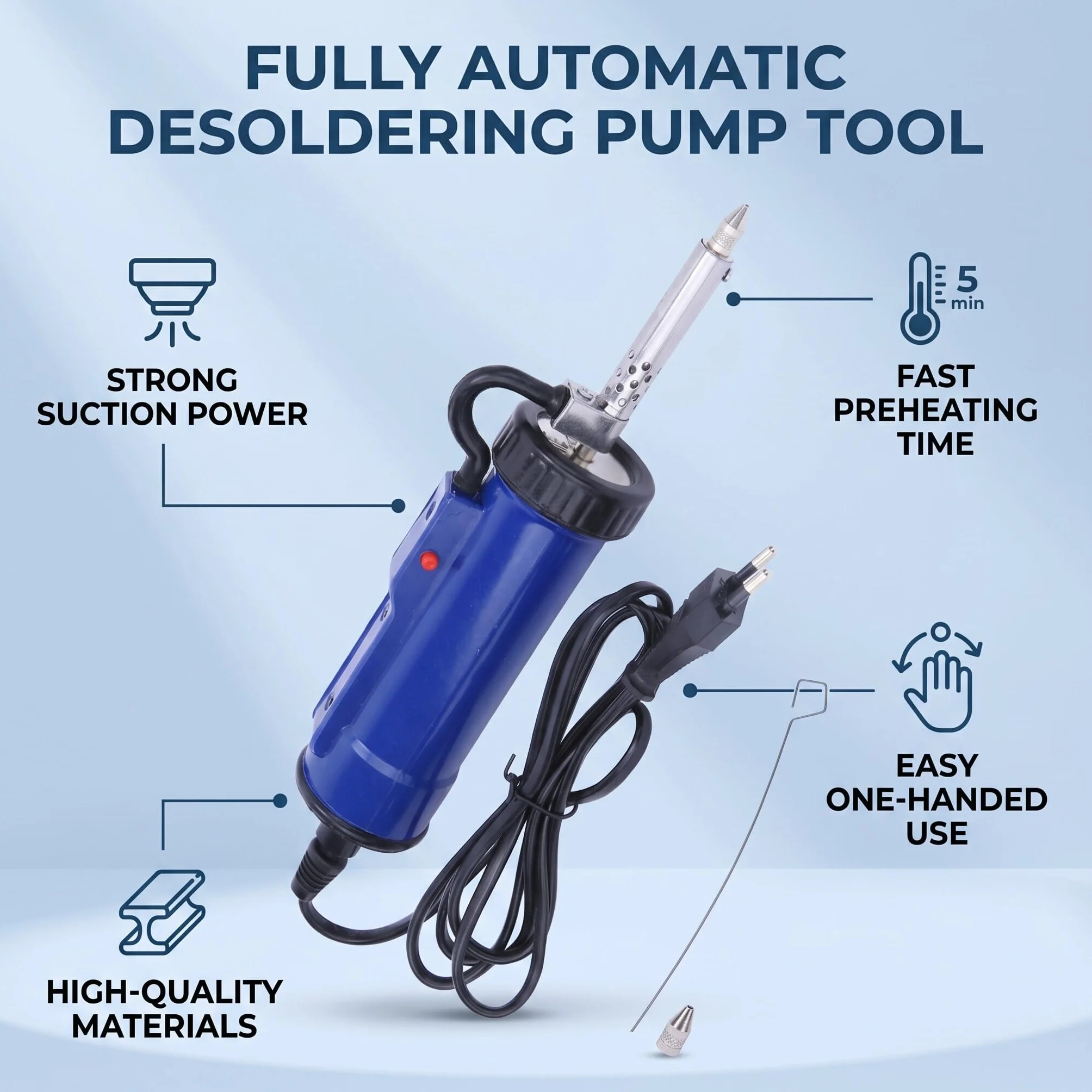 Desoldador Eléctrico de Hierro, Bomba Desoldadora con Ventosa, 30W, Bomba de Succión Desoldadora Completamente Automática, Enchufe Europeo de 220V