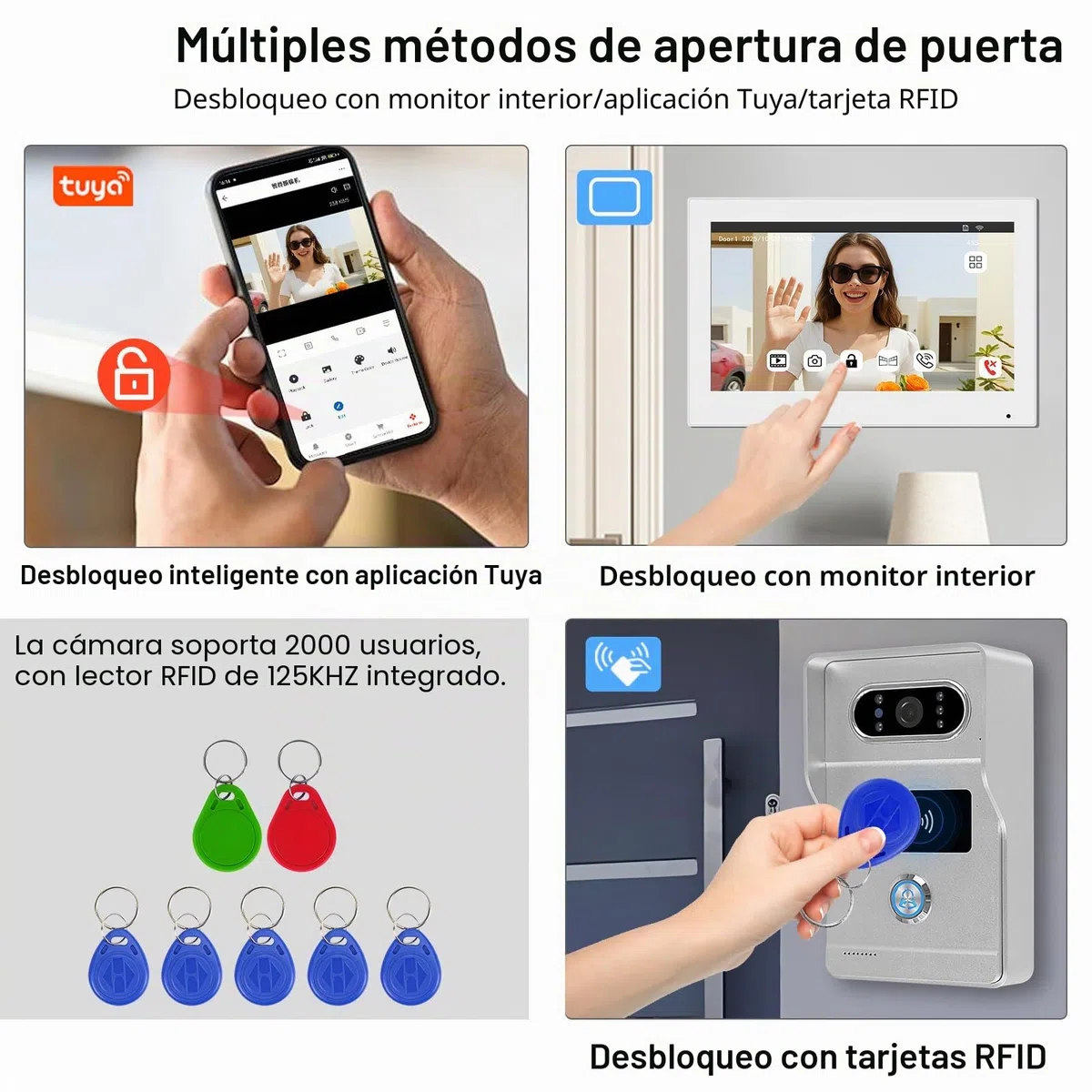 Videoportero WiFi Tuya 2 Hilos 7" RFID Visión Nocturna