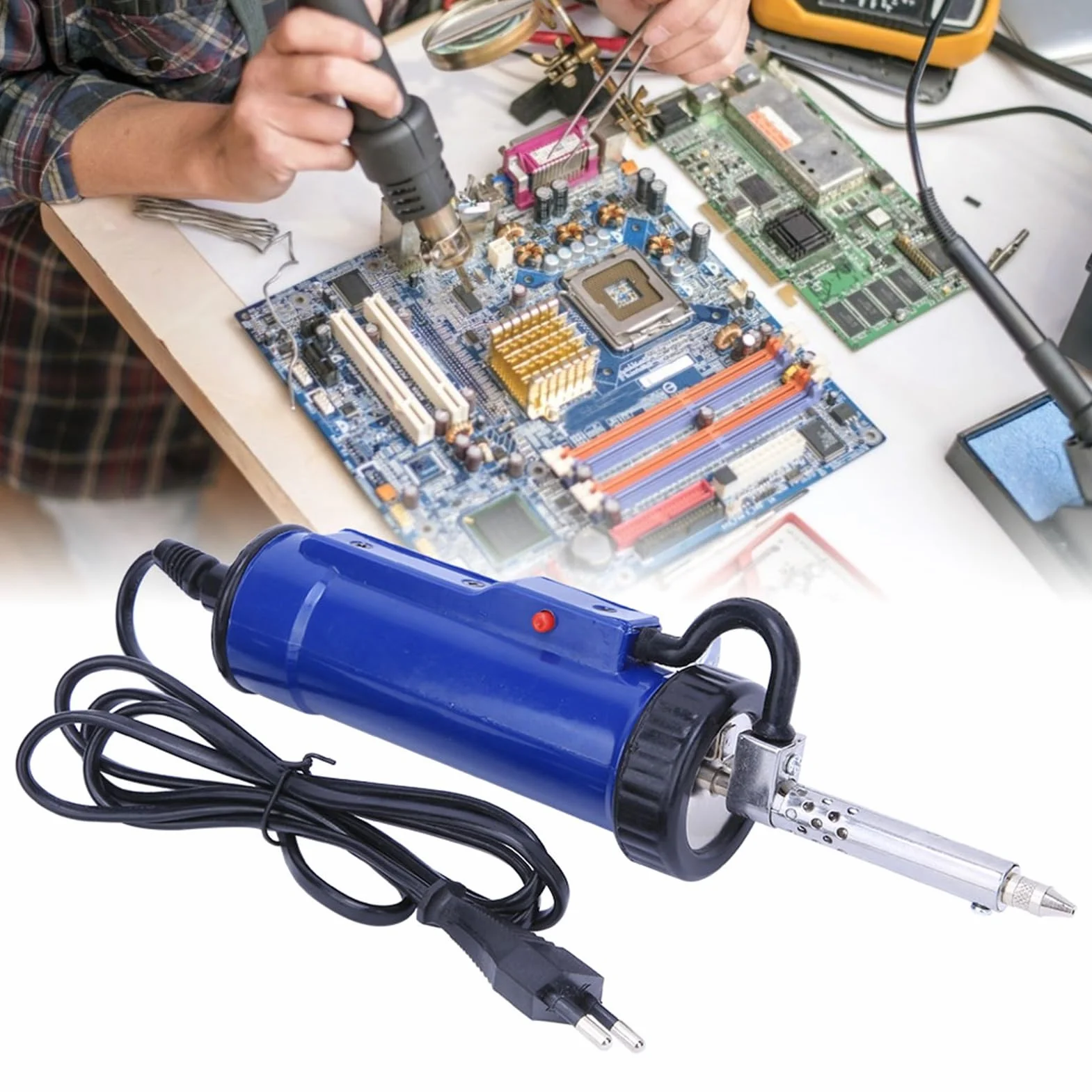 Desoldador Eléctrico de Hierro, Bomba Desoldadora con Ventosa, 30W, Bomba de Succión Desoldadora Completamente Automática, Enchufe Europeo de 220V
