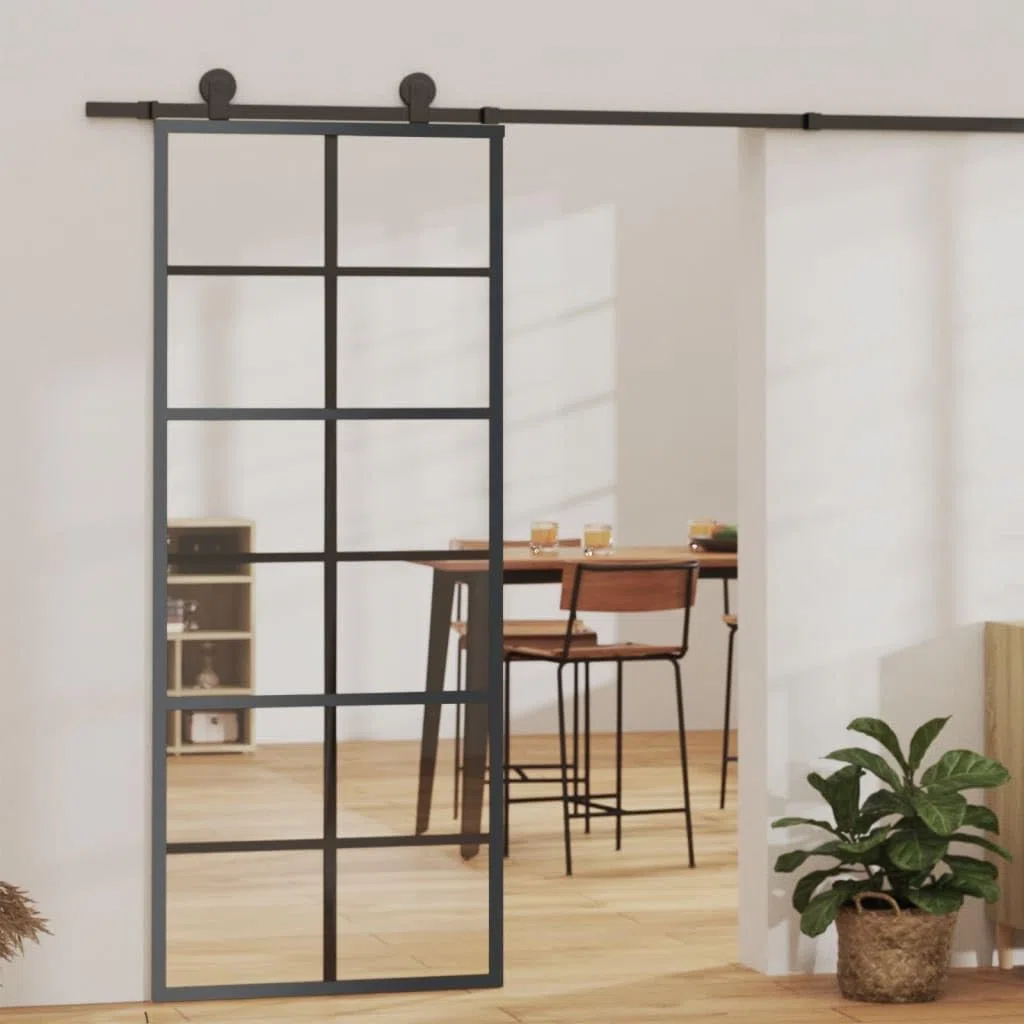 vidaXL Puerta Corredera con Herrajes Entrada Corrediza Deslizante Hogar Cuarto de Baño Salón Sala de Estar Habitación ESG Vidrio y Aluminio 76x205 cm