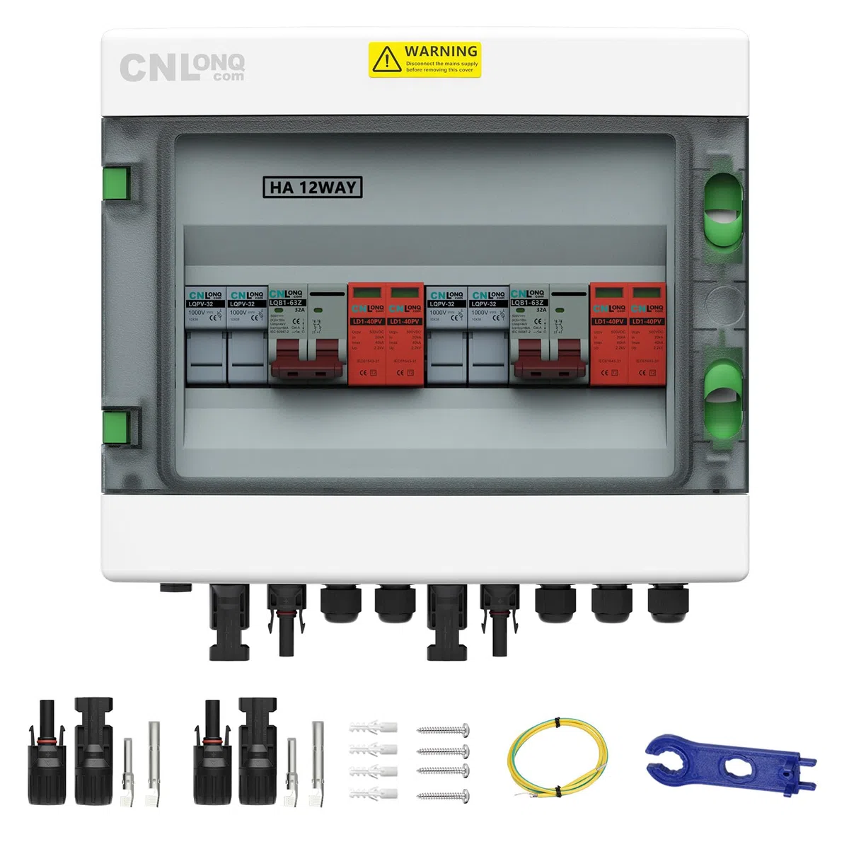 IP65 Caja Combinadora PV 2 Circuitos 2 Entradas 2 Salidas DC500V 32A Interruptor Disyuntor con Protector de Sobretensión y fusible de 15A Para Paneles Solares al Aire Libre