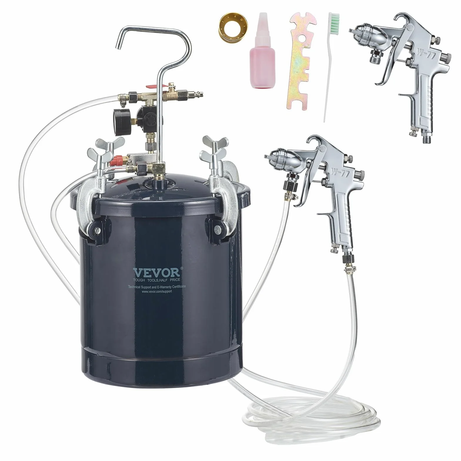 VEVOR Pistola de Pintura con Depósito de 10L Bote de Presión de Pintura Entrada de Aire 6,4 mm Salida 9,5 mm 2 Boquillas de Pintura 1,5 mm 4 mm Presión Máxima 60 PSI para Decoración de Interiores