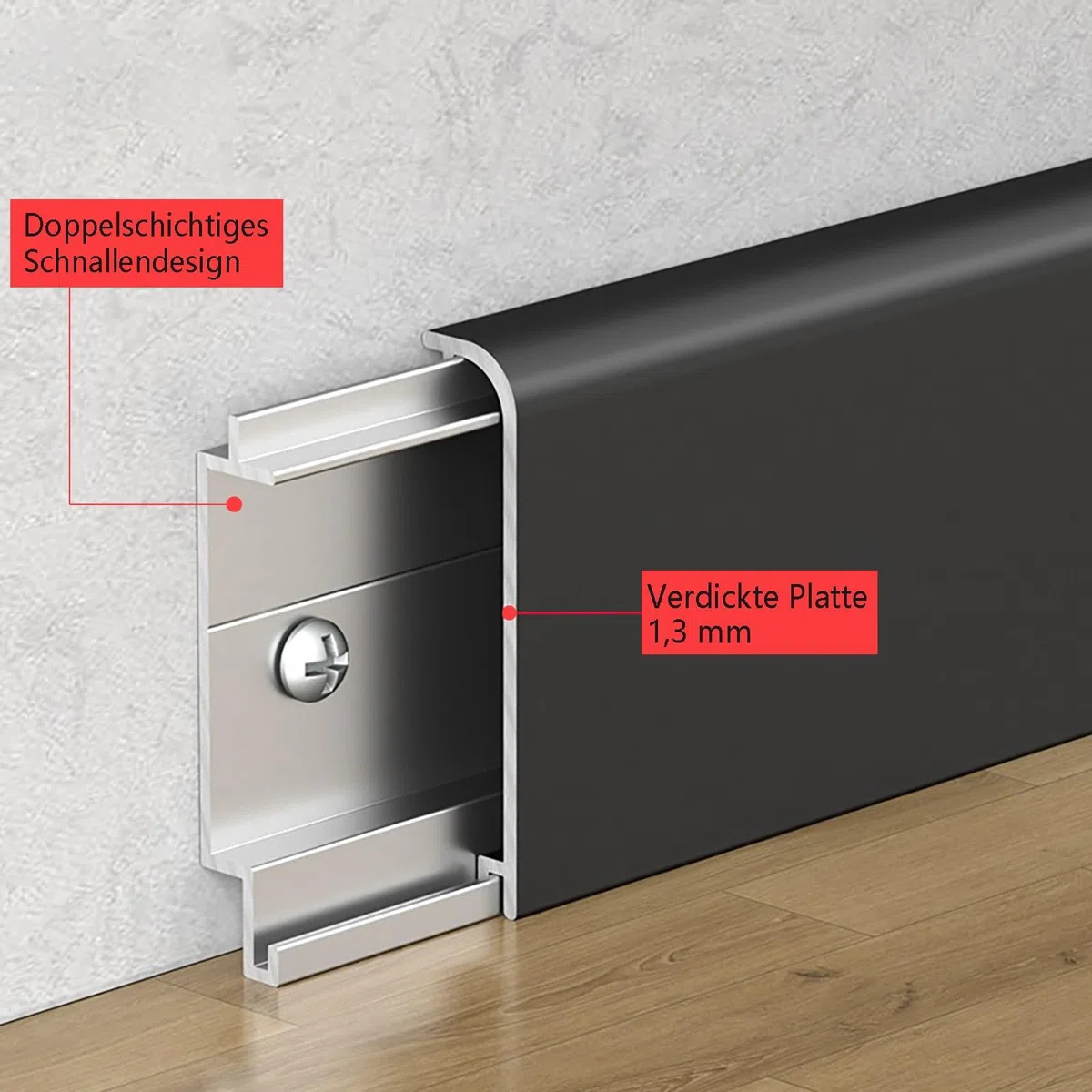 Rodapié de aluminio, 4 piezas, 125 cm cada uno, acabado decorativo fácil de instalar, ideal para cualquier habitación, altura: 4 cm