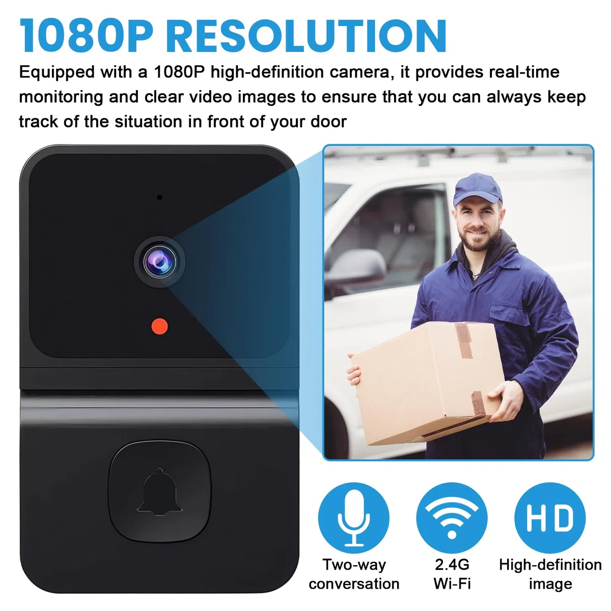 Sporgo Videoportero inalámbrico: Videoportero WLAN 1080P con cámara inalámbrica, WiFi 2,4 G, videoportero de seguridad con visión nocturna por infrarrojos HD/audio de dos vías/campana/soporta SD y