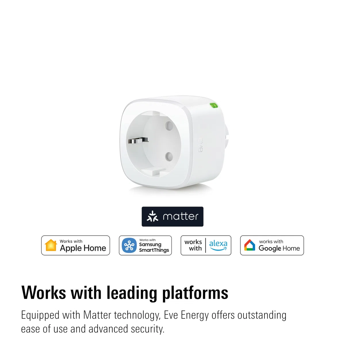 Eve Energy (Matter) pack de 4 – Enchufe inteligente, control remoto, privacidad 100%, compatible con Apple Home, Alexa, Google Home, SmartThings, requiere un router de borde Thread