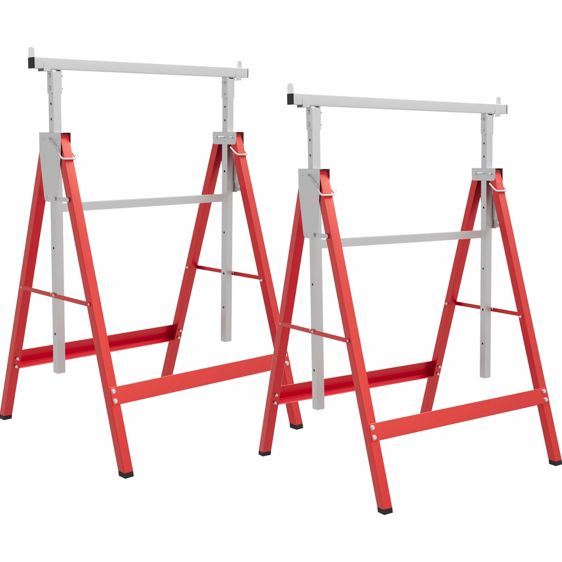 HOMCOM Set de 2 Caballetes Telescópicos Plegables con Altura Ajustable Caballetes de Sierra de Acero para Mesa y Trabajo de Bricolaje Carga 200 kg 68x58x80-130 cm Rojo