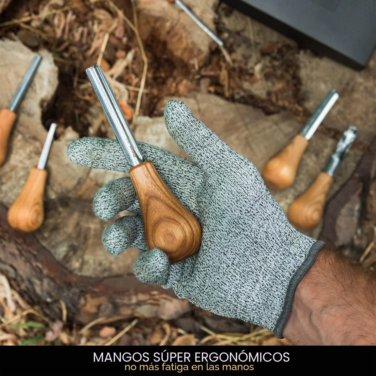 BeaverCraft SC05 Juego de gubias para tallar madera – Set de formones y gubias con mango de palma, cincel recto plano, curvo corto y en V – Herramientas de tallado para principiantes y profesionales