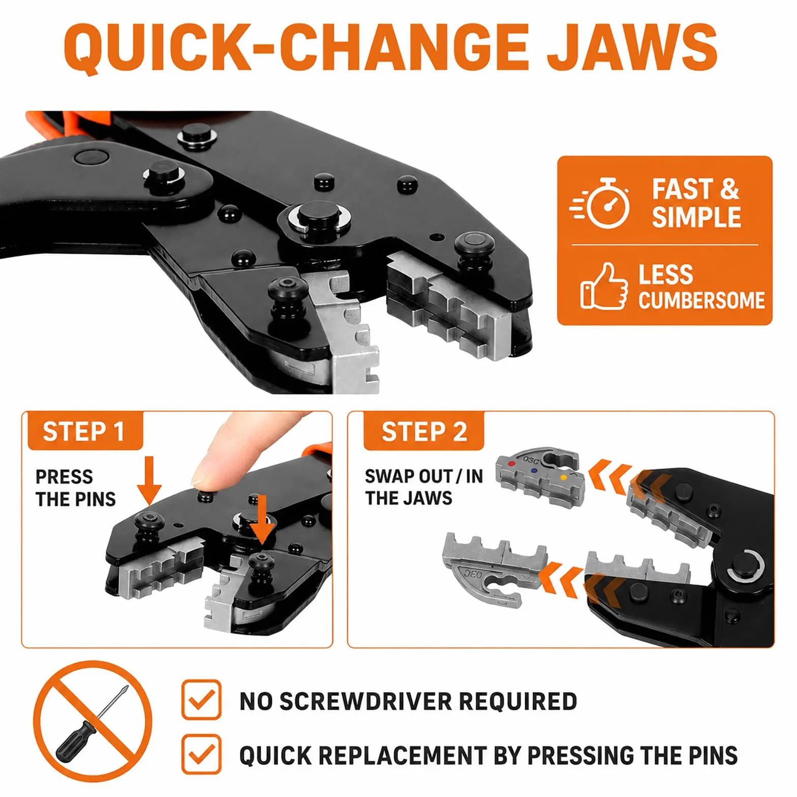 KF CPTEC Juego de 9 Piezas Crimpadora -Alicates con mordazas cambiables para engarzar para Cables Eléctricos,termorretráctiles,no aislados,de nylon,conector solares,terminales Férula,dupont