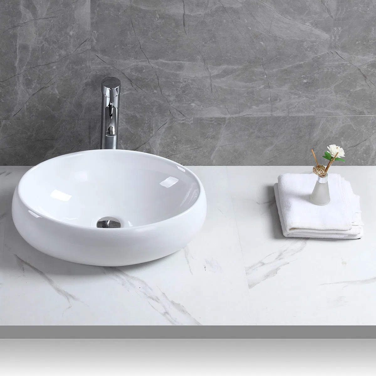 Lavabo de Cerámica Lavabo de Recipiente Ovalado de Blanco Lavabo Sobre Encimera Para Guardarropa Baño Cocina