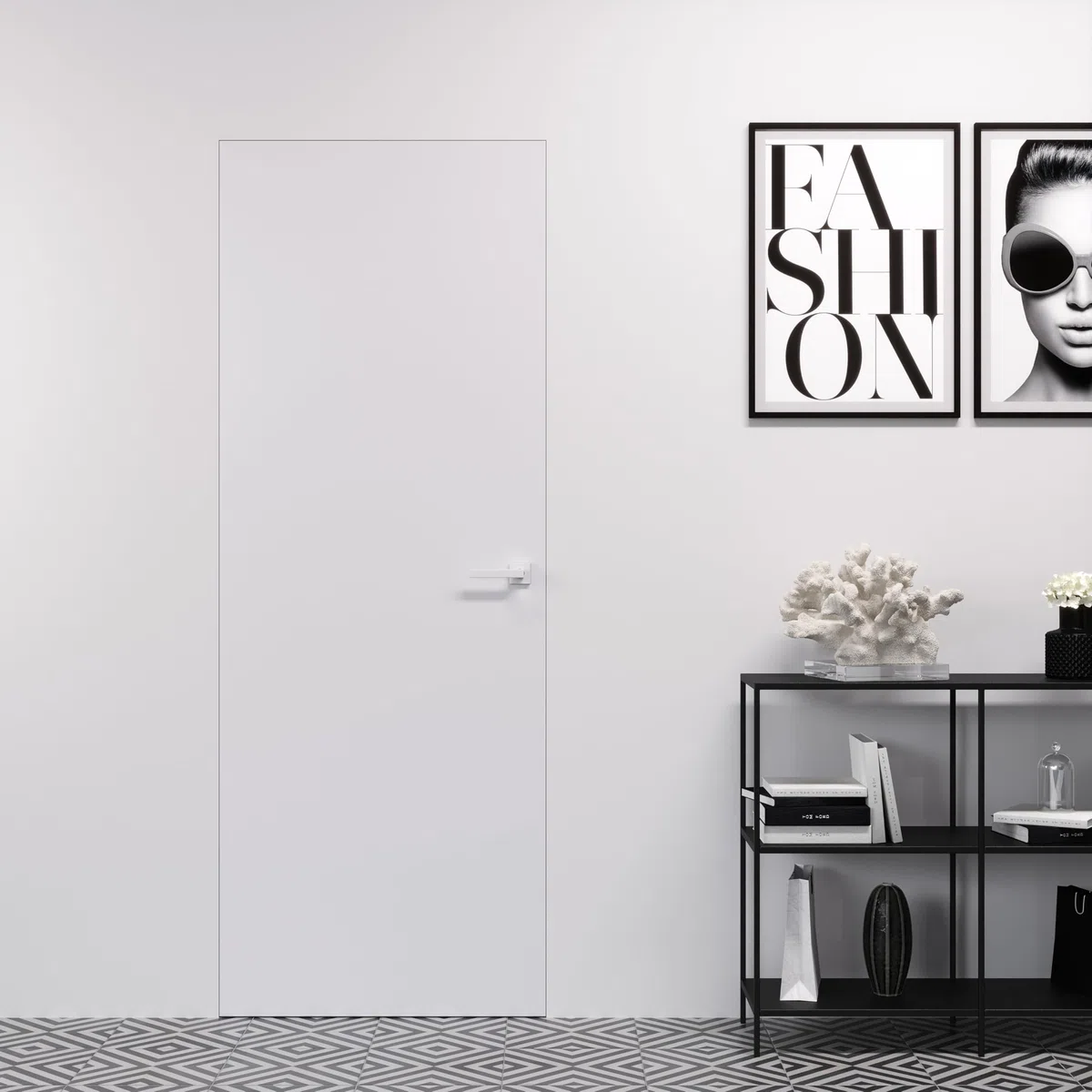 FIP, Puerta Rasante con Cerradura Magnética, A ras de pared para Albañilería o Yeso Laminado, Easy Wall Blanca en Entrega Inmediata, 70x210 cm, Empuja IZQ - Tira DER