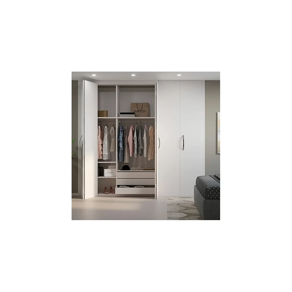 Emuca - Sistema para 2 puertas correderas de madera colgadas y plegables, sin guiador inferior, cierre suave, Aluminio anodizado
