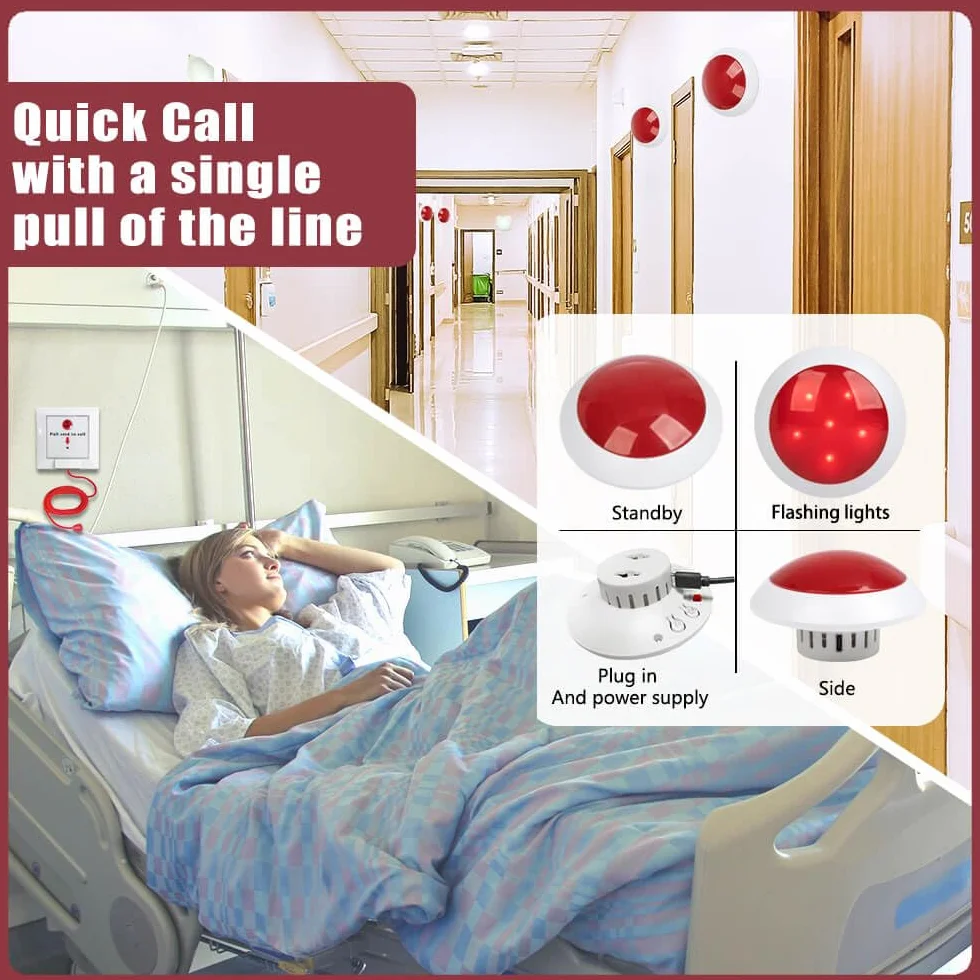 Sistema De Llamadas De Emergencia Y SOS| Alarma WC Minusvalidos,Dispositivo Llamada Aseo con Cuerda De Tracción | Para Residencia de Ancianos/Hogar/Escuela/Hospital/Hotel(1Botón Emergencia+1 Receptor)