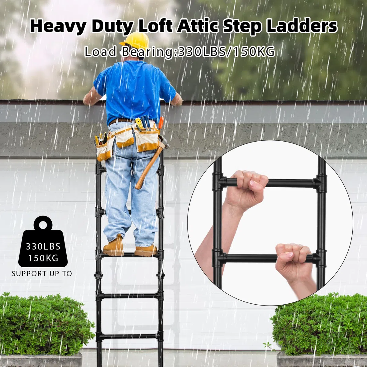 Escalera de litera de 7 peldaños de pared a suelo, escalera de salida robusta para bahía de ventana de bodega, escalera de escalada para ático, dormitorio, terraza, carga máxima 150 kg /215 cm