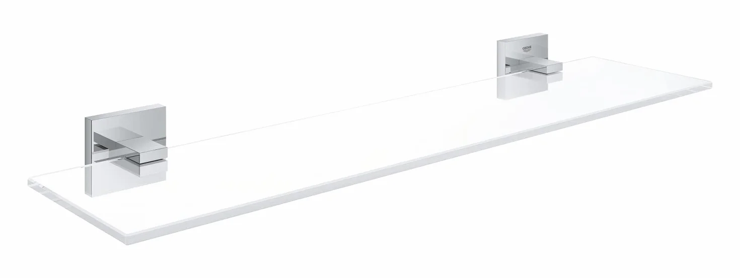 GROHE Start Cube QuickFix - Estanteria de baño de Cristal de 53cm, Cromo, para Pegar (Pegamento QuickGlue A2) o atornillar, Ref. 41109000