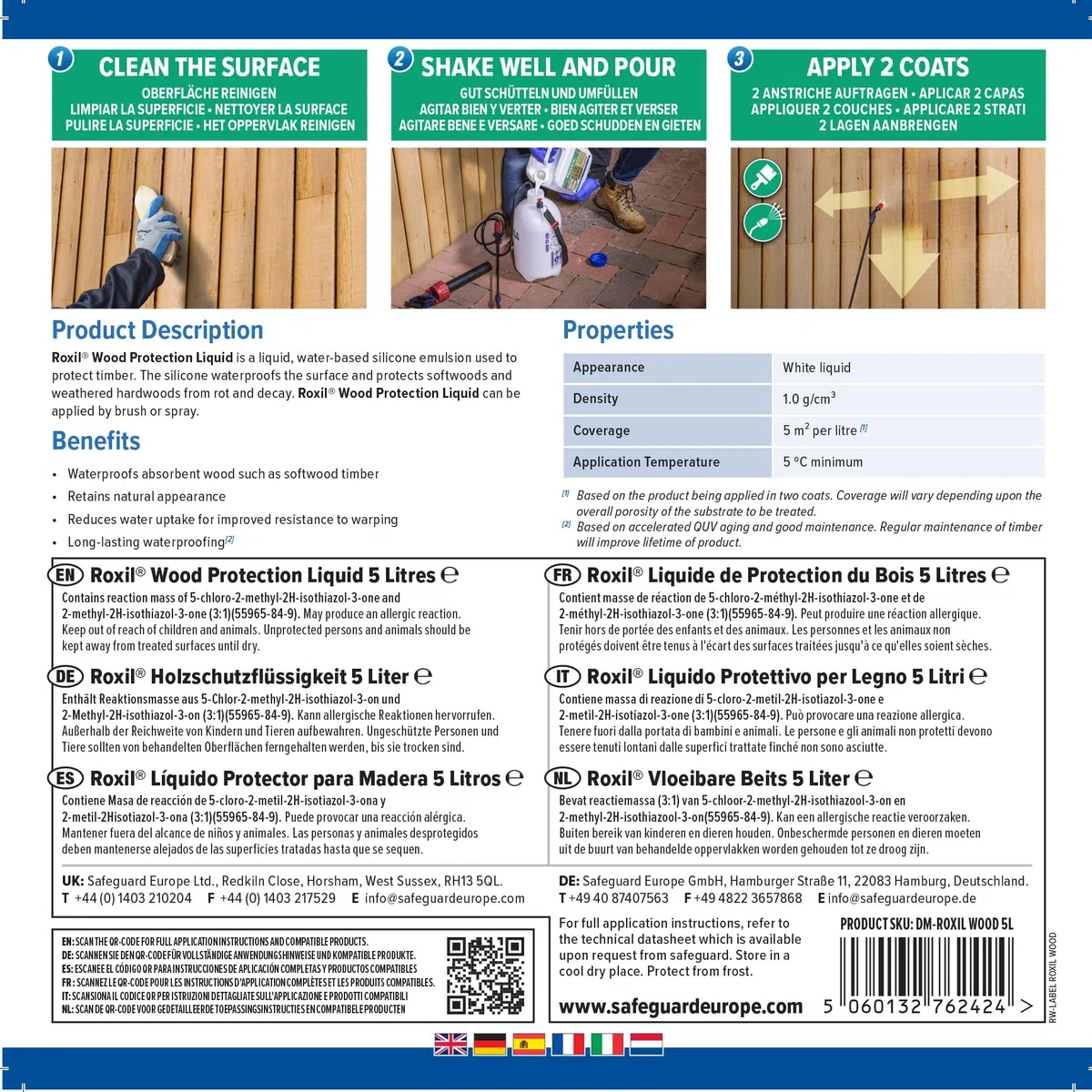 Roxil Tratamiento de Fondo Impermeabilizante Transparente para Madera Exterior - 5L x 2 - Proporciona Hasta 10 Años de Protección e Impermeabilización Incolora