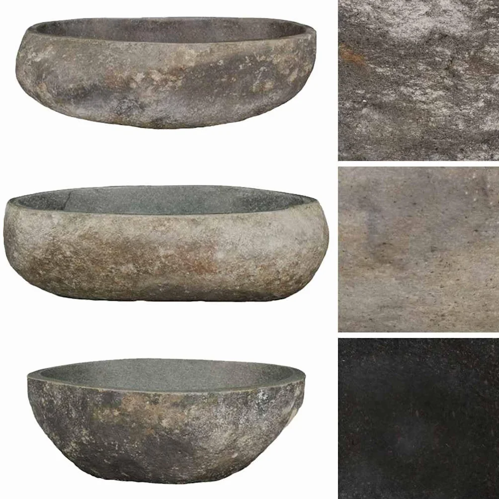 vidaXL Lavabo Ovalado, Cuenca de Piedra Natural, Pila de Lavamanos Fregadero, Decoración para Cuarto de Baño Aseo Hogar, Piedra de Río
