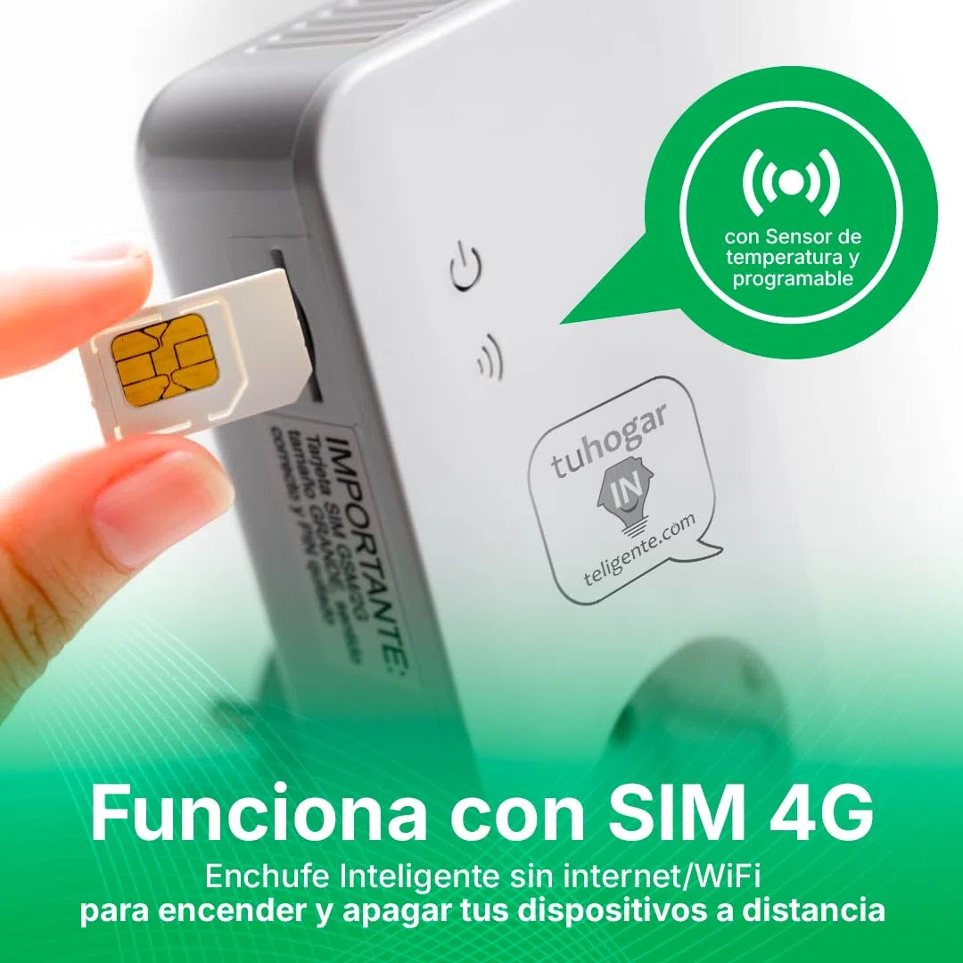 Enchufe Inteligente sin Internet/WiFi | Requiere Tarjeta Sim GSM/4G | Con Sensor de Temperatura y Control Remoto vía SMS, Llamada o APP | Notificación de Corte y Restauración de Corriente