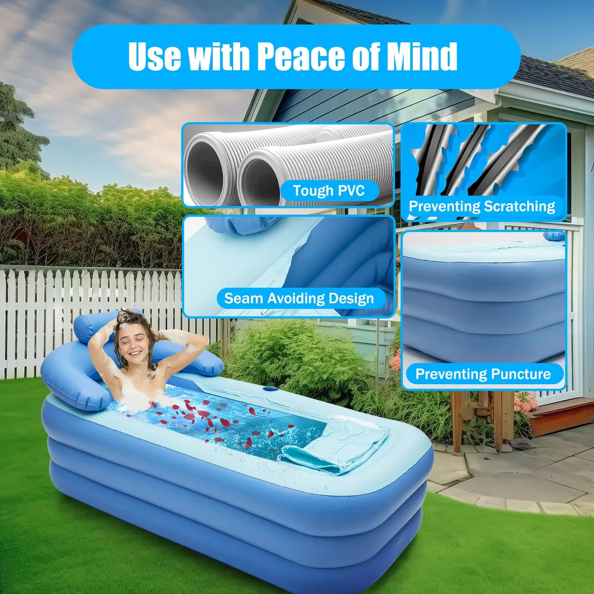 Bañera plegable TanjcXliu azul rectangular moderna para ducha con hidromasaje inflable para adultos